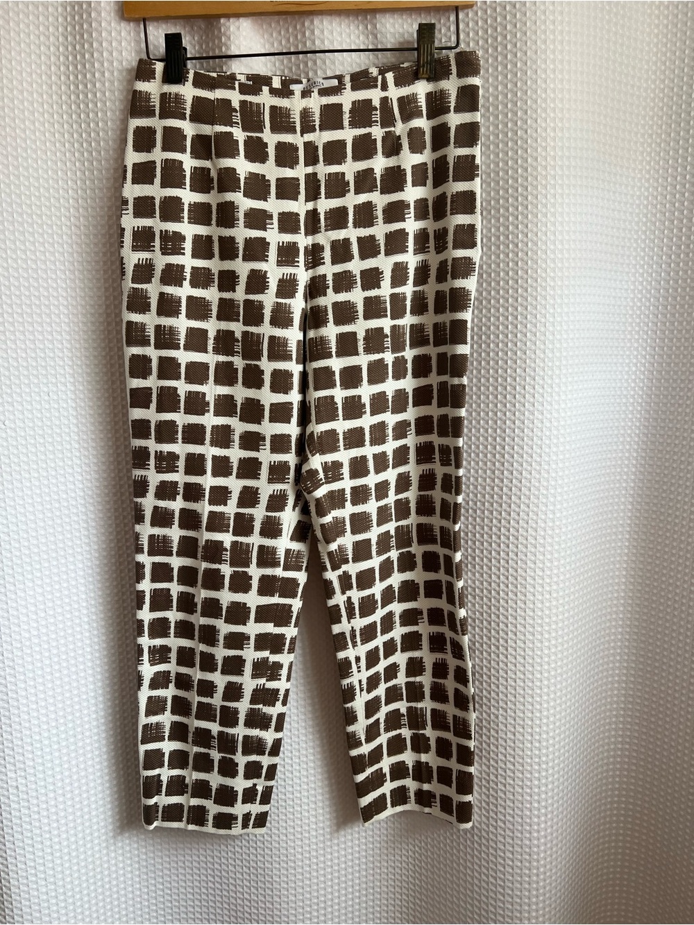 Peserico Brown and White Grid-Print Chinos Made in Italy